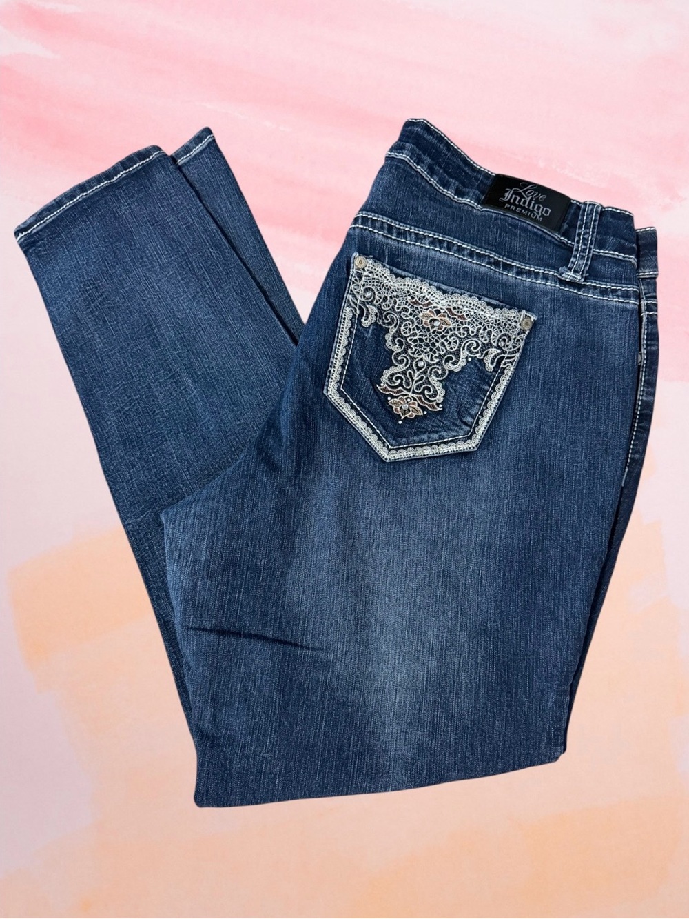 Love Indigo Premium Dark Blue Skinny Jeans with Embroidered Back Pocket